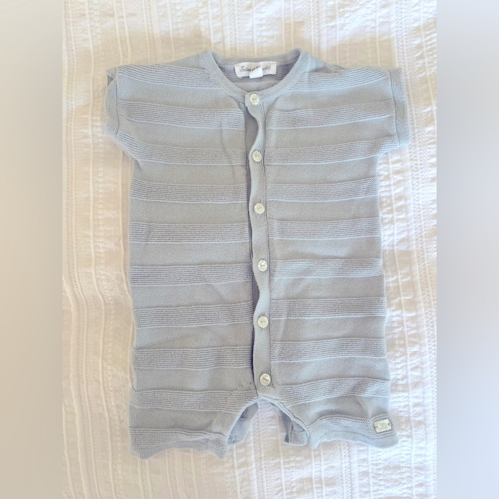 Tartine et Chocolat blue-gray knit bodysuit short